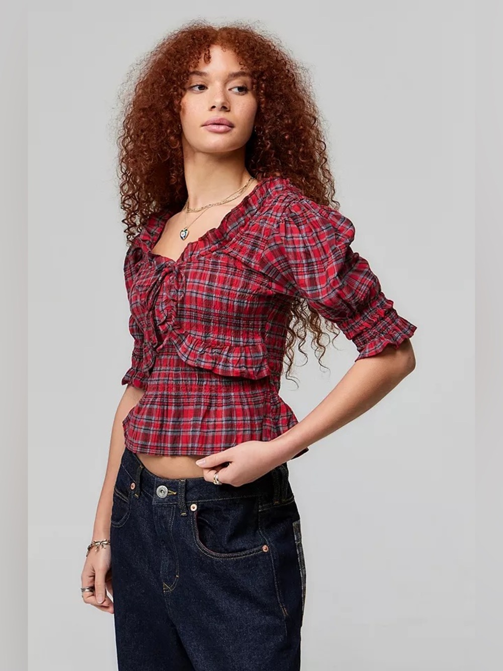 Damson Madder Meghan Red Check Blouse, Size 8 - Picture 4 of 10